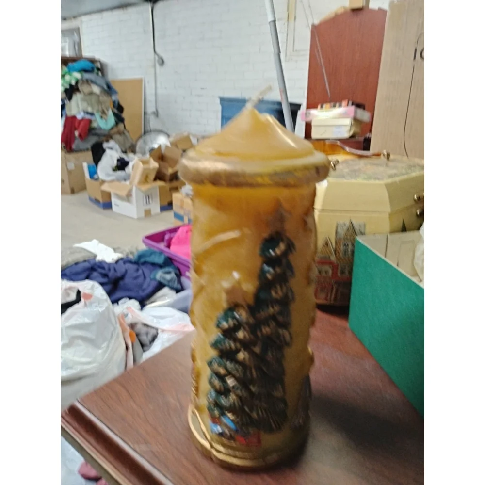 Vintage 3D‎ Hand Painted Luminaire Collection Silent Night? (9”) Pillar Candle